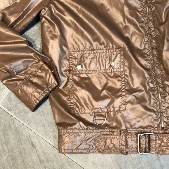 Medium Shiny Nylon Moto Jacket Chocolate Brown - Picture 2 of 5